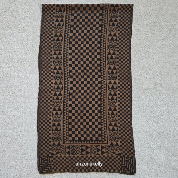Wool Scarf Geometric Design Woven Brown & Black - Picture 7 of 7